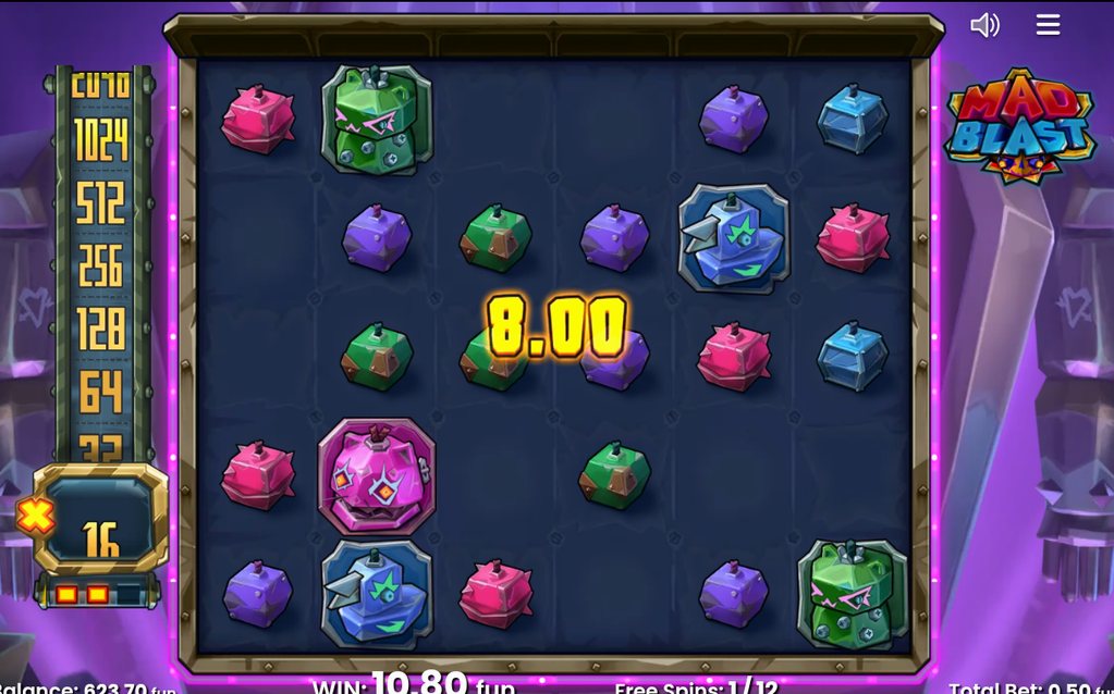 Free Spins i gång, med spinn kvar och totalmultiplikatorn