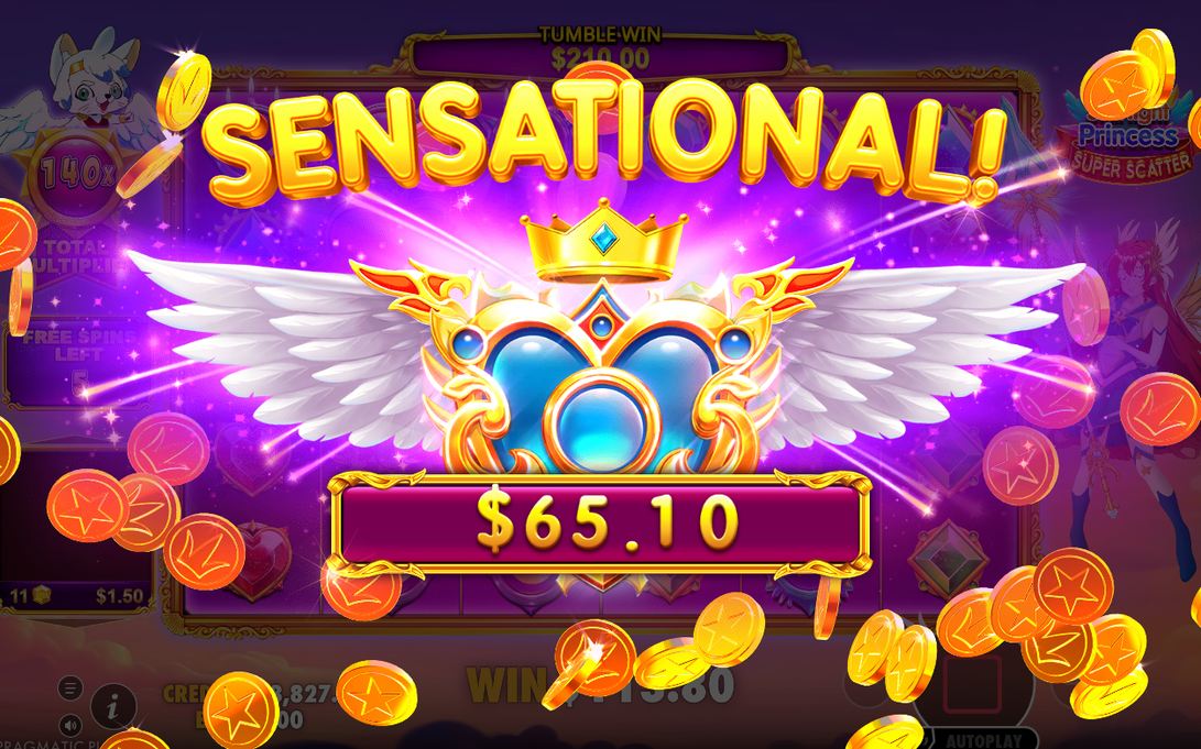Vinstskärm efter en tumble-sekvens med Multiplier Hearts