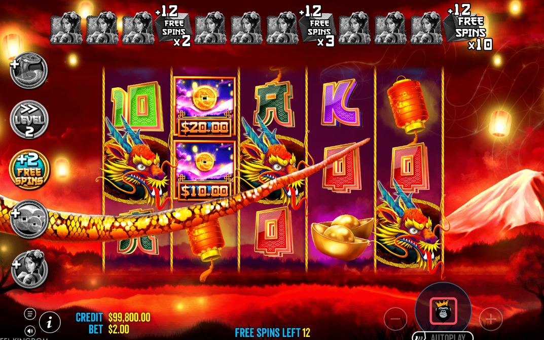 Free spins-skärmen med antalet kvarvarande snurrar